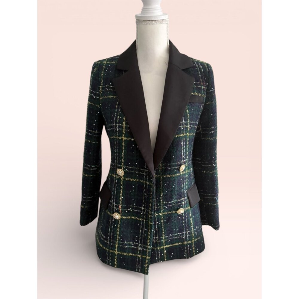 TISSU Green Gold Black Plaid Button Blazer Size 36 / US 6